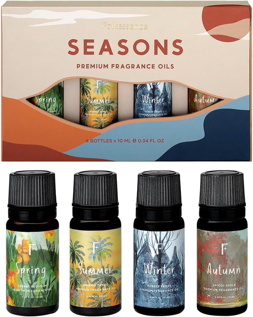 Folkulture Essential Oils for Diffuser for Home | Set of 4 Essential Oil | Diffuser Oils Scented | Essential Oils for Candle Making | Diffusers Fragrance Oils for Soap Making - Seasons