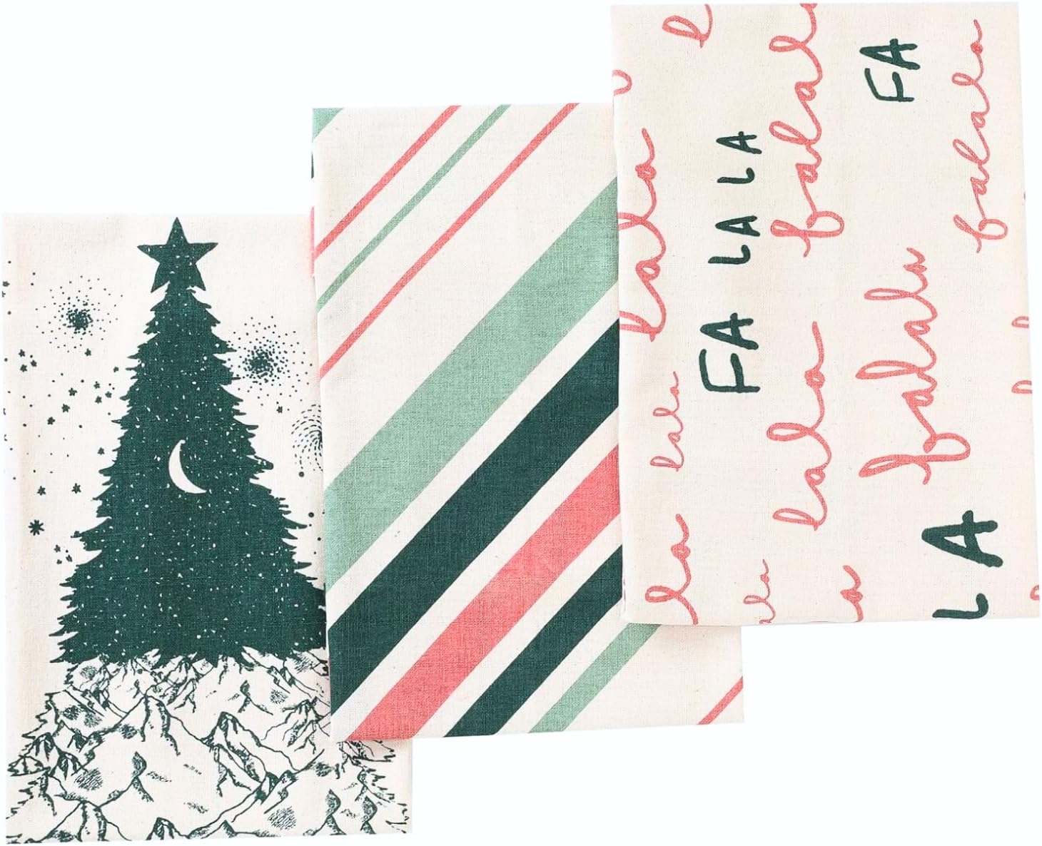 Folkulture Christmas Tea Towels Set of 3 | 20 x 26 Inches Cotton Dishcloths for Farmhouse Decor | Falala Xmas Design for Holiday Kitchen & Christmas D¨¦cor