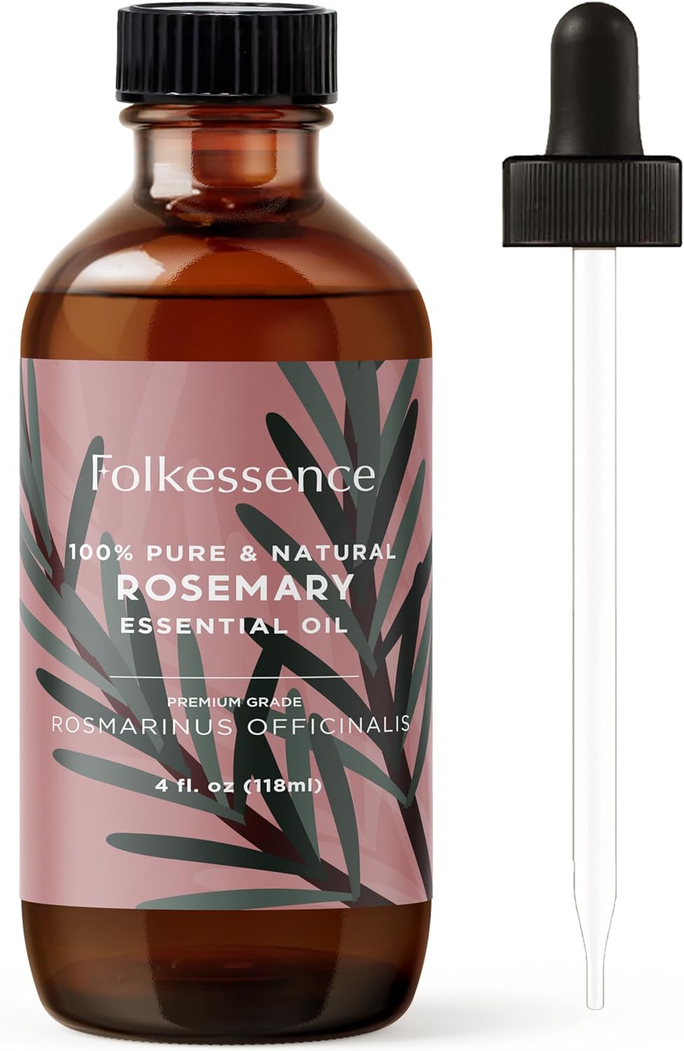 Folkulture Rosemary Essential Oils | 4 Fl Oz - 100% Pure, Organic, Natural and Undiluted | Essential Oils Premium Grade with Glass Dropper for Aromatherapy, Massage, Diffuser