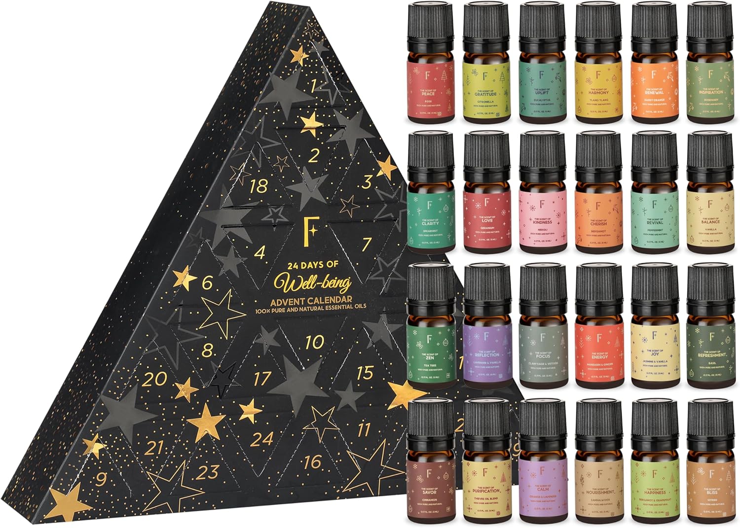 Folkulture Advent Calendar 2025 | Essential Oils Set for Diffuser for Home | Set of 24 Essential Oils | Vanilla, Rosemary, Peppermint | Fragrance Oil Scents for Gifts for Women | Wellness Gift Set