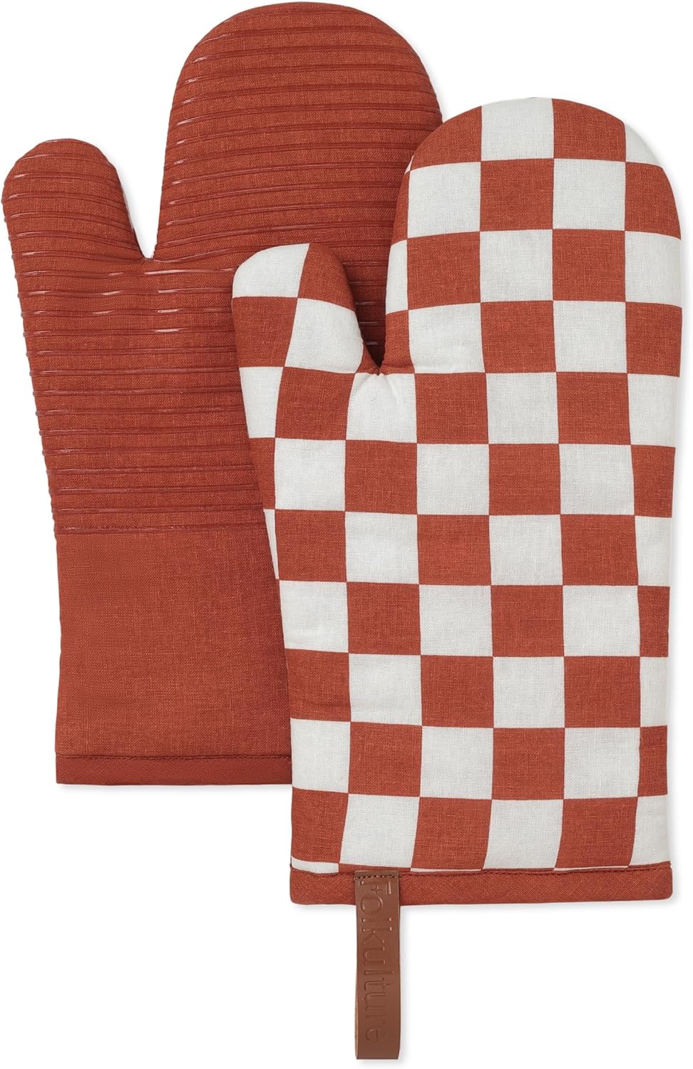 Folkulture Valentine Oven Mitts - Set of 2 (12"x5.5") | Cute Red Checkered Oven Mitts Or Gloves with Hanging Loop For Cooking Gifts, Kitchen Decor| 100% Cotton, Silicone Heat Resistant Kitchen Mittens