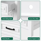 Nightstand with Charging Station Modern Bedside Table with 2 Wooden Drawers and Storage Shelves for Bedroom Living Room White