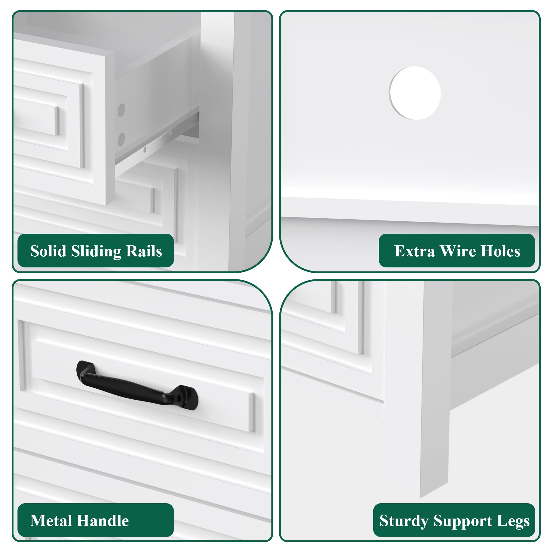 Nightstand with Charging Station Modern Bedside Table with 2 Wooden Drawers and Storage Shelves for Bedroom Living Room White