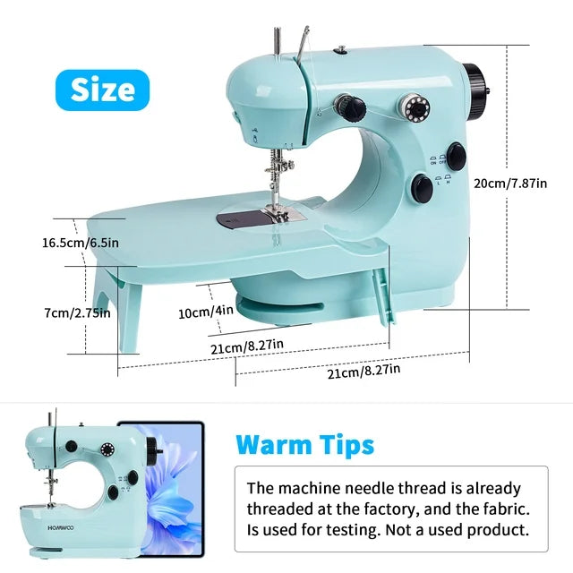 HOMWOO Mini Sewing Machine for Beginner, Dual Speed Portable Sewing Machine with Extension Table, Stitch, Sewing Kit for Household