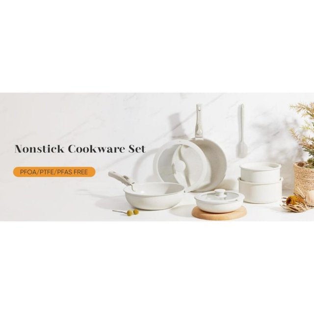 12pcs Non-Stick Cookware Set, Pots and Pans Set with Spatula and Detachable Handle for Kitchen, Black