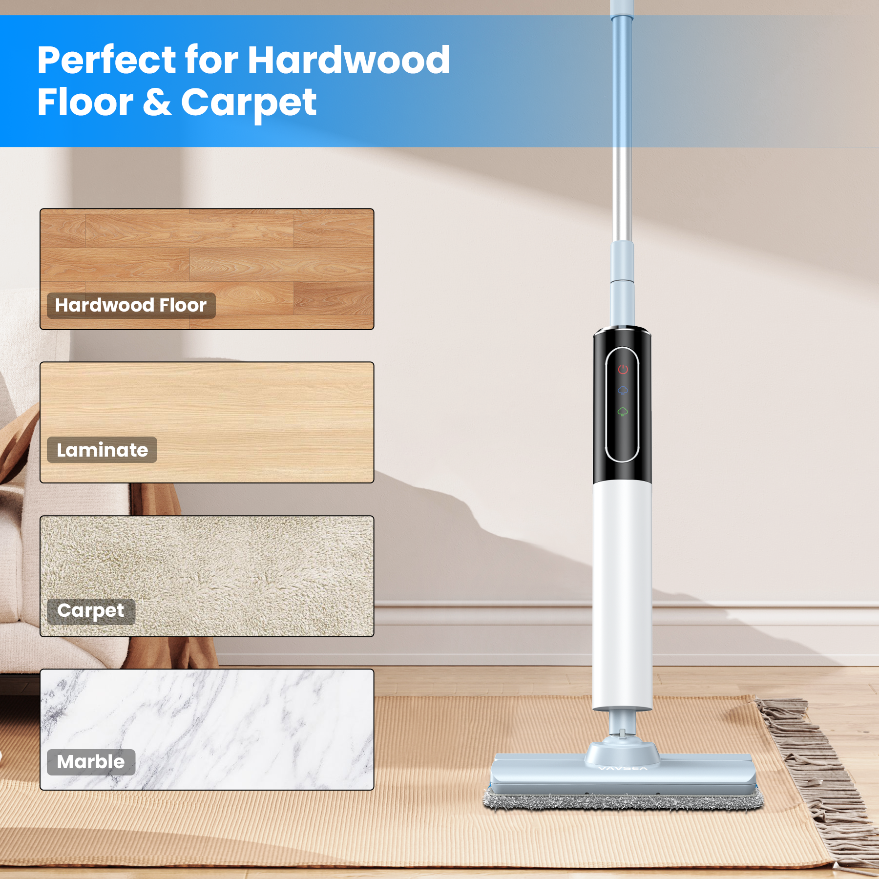 Steam Mop, Floor Steamer with 4 Washable Pads, Steam Cleaner for Cleaning Hard Floors, Carpet