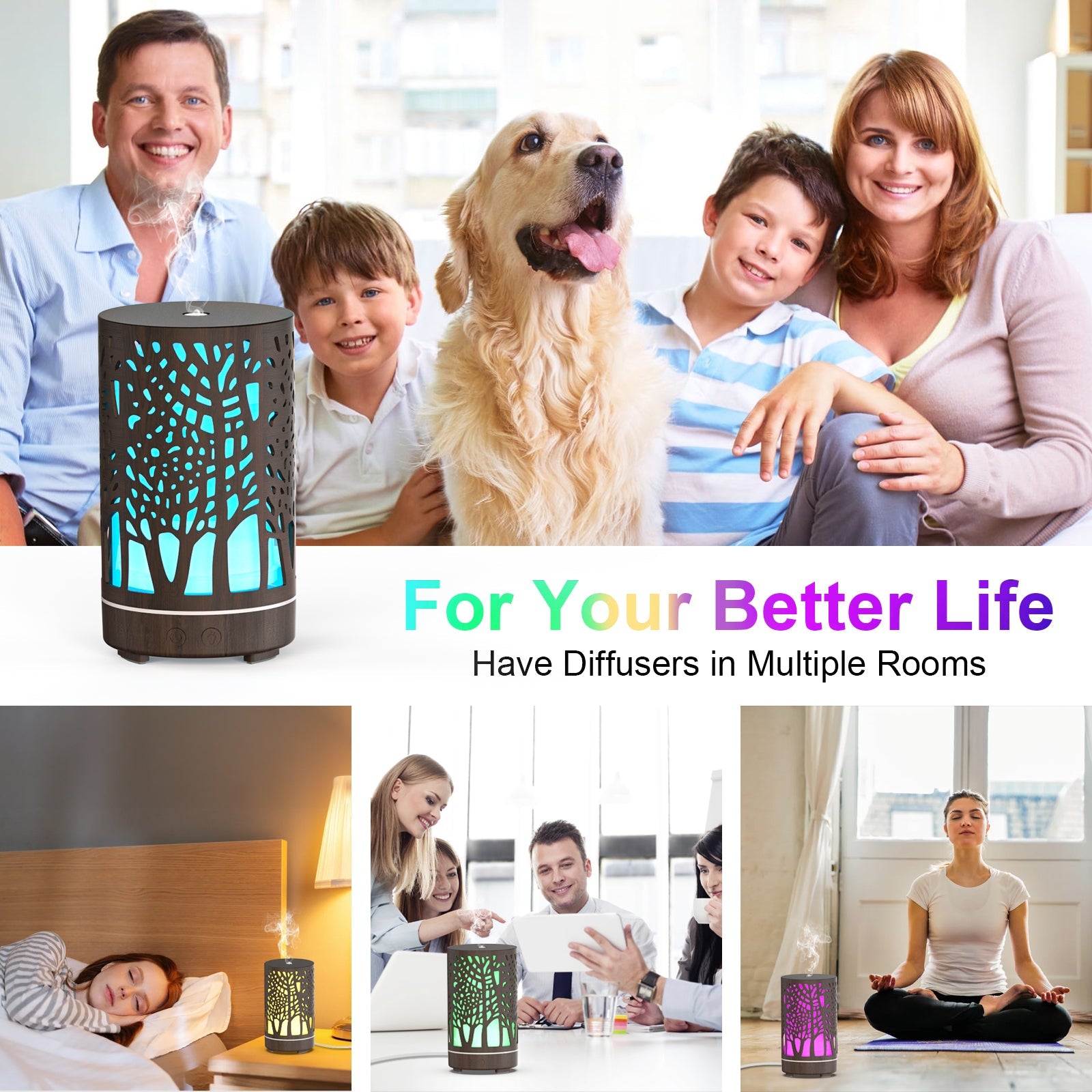 Essential Oil Diffuser, Aromatherapy Diffuser with 7 Colors Light, Ultrasonic Mist Humidifier for Home Bedroom