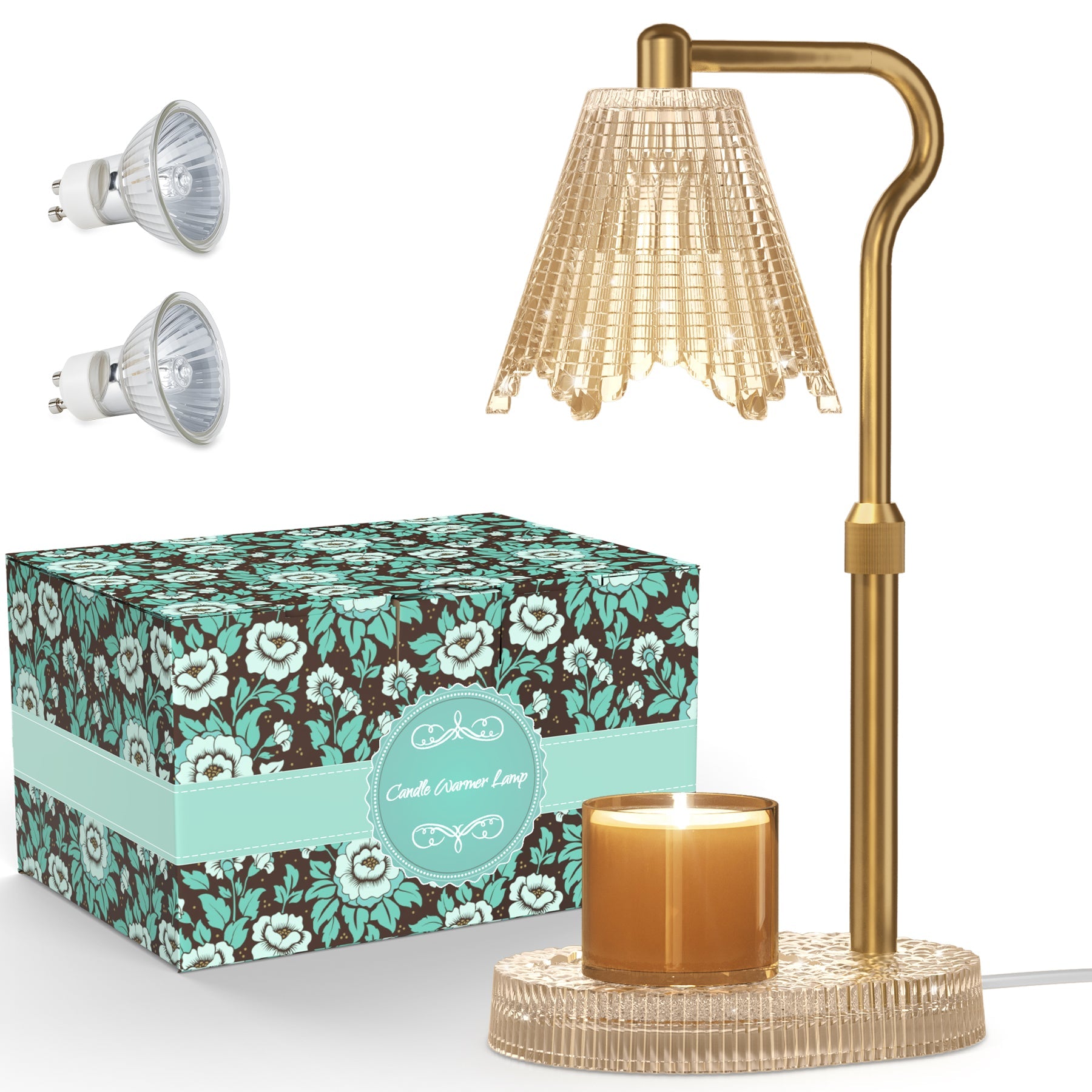 Candle Warmer Lamp with Crystal Base, Wax Warmers with 2 Bulbs Timer and Dimmer, Adjustable Height for All Jar Candles, Home Decor, Gifts for Housewarming