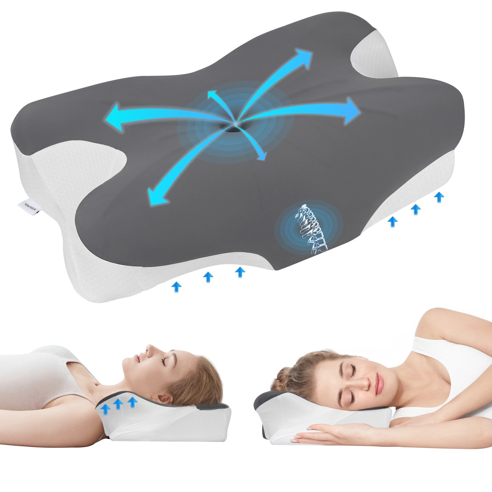 Cervical Pillow for Neck Pain Relief, Contour Memory Foam Pillows with Cooling Breathable Pillowcase, Ergonomic Orthopedic Neck Support Pillow for Side, Back and Stomach Sleepers