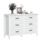 White Dresser for Bedroom with 6 Drawers,Modern Chest of Drawers Wide Wooden Double Dresser for Closet Living Room Entryway