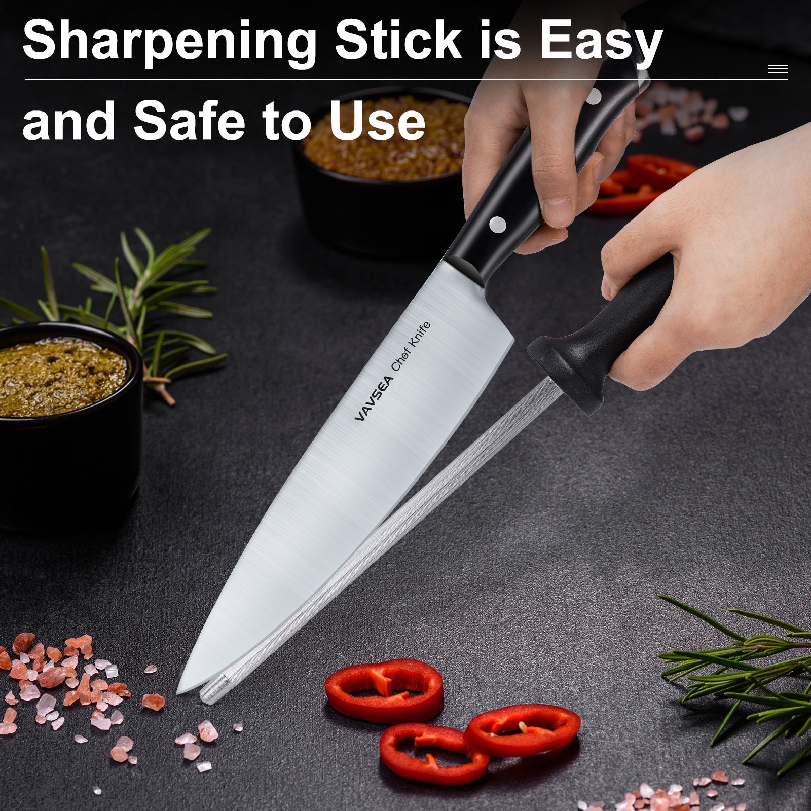 Knife Block Set,12 Pcs German Stainless Steel Kitchen Knife Set with Block, Knives Set with Self Sharpening, Dishwasher Safe, Anti-slip Handle, Black