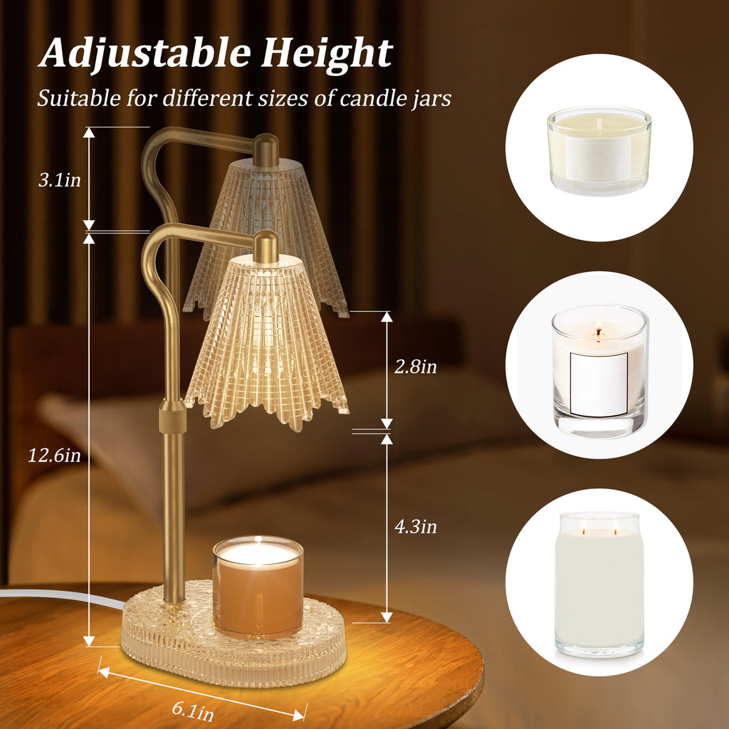Candle Warmer Lamp with Crystal Base, Wax Warmers with 2 Bulbs Timer and Dimmer, Adjustable Height for All Jar Candles, Home Decor, Gifts for Housewarming