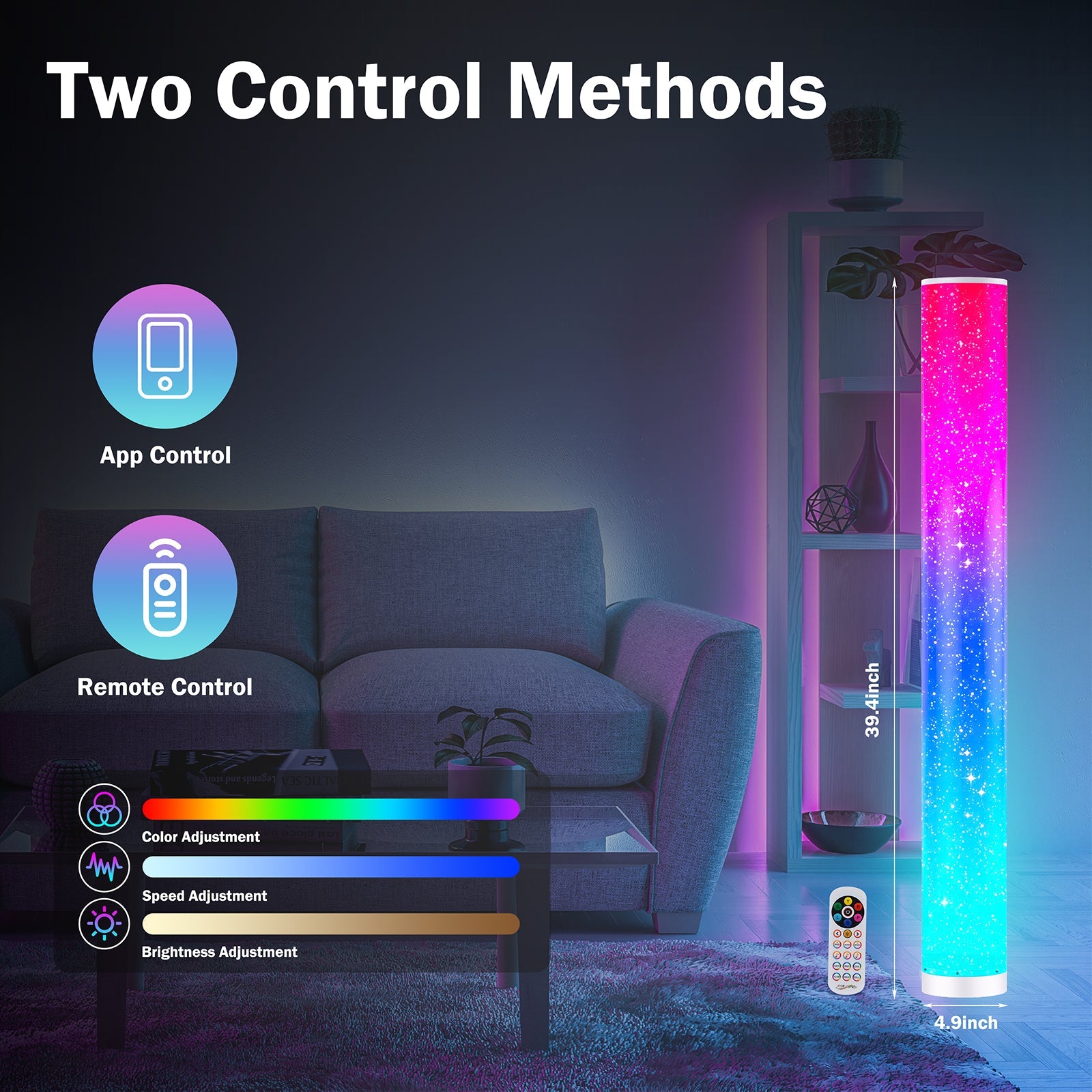 LED Floor Lamp for Living Room Standing Lamp 2-Pack with Music Sync and 16 Million DIY Colors, Smart Modern Light Corner Tall Lamp for Bedroom, Game Room