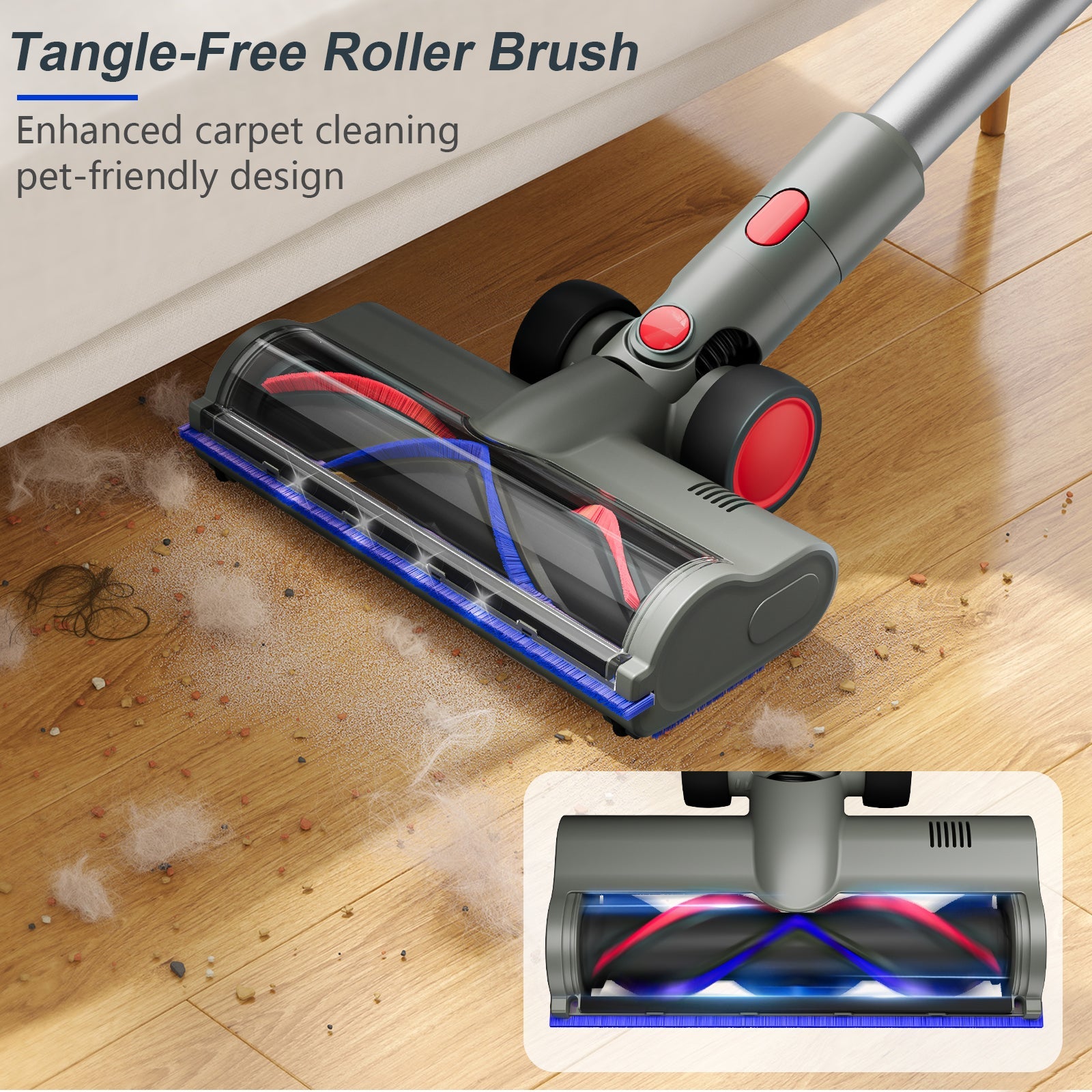 Cordless Vacuum Cleaner, 6-in-1 Stick Vacuum Cleaner with Double Dust Cup, Lightweight Rechargeable Vacuum with 450W Brushless Motor for Home Hard Floor Carpet Pet Hair, New