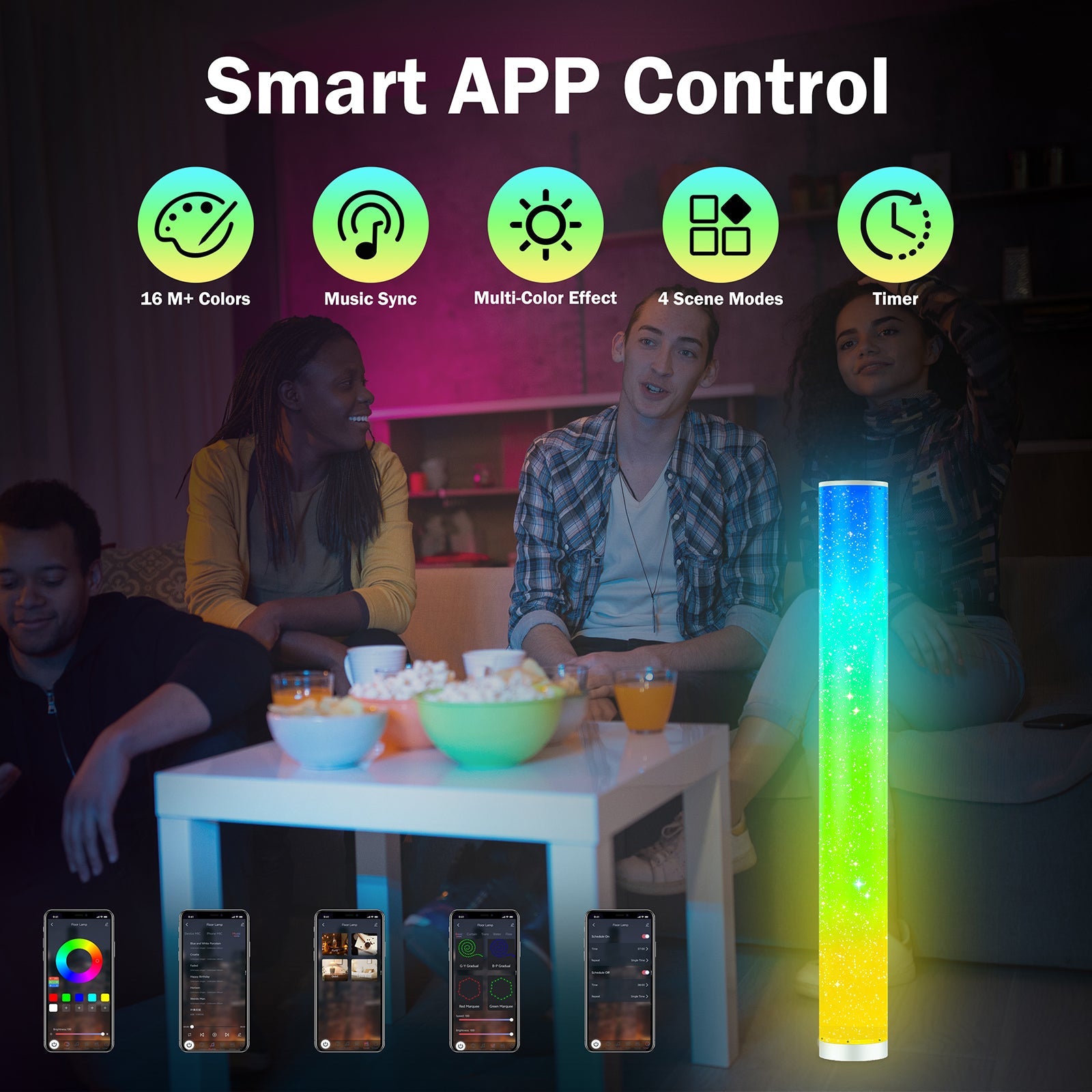 LED Floor Lamp for Living Room Standing Lamp 2-Pack with Music Sync and 16 Million DIY Colors, Smart Modern Light Corner Tall Lamp for Bedroom, Game Room