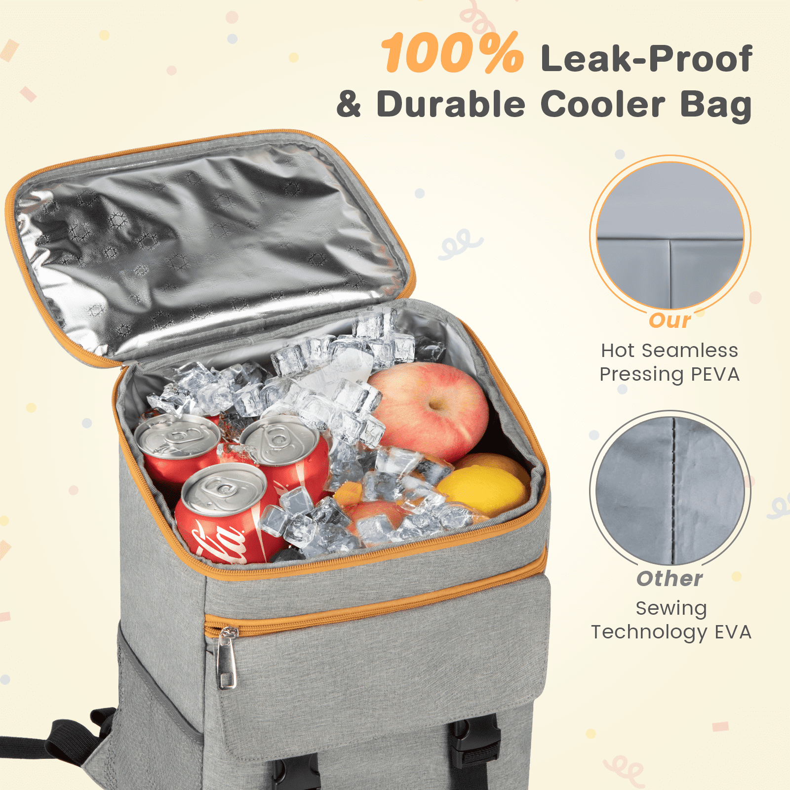 Collapsible Cooler Bag Insulated, Large Leakproof Soft Sided Portable Cooler Bag for Outdoor Travel Beach Picnic Camping BBQ Party